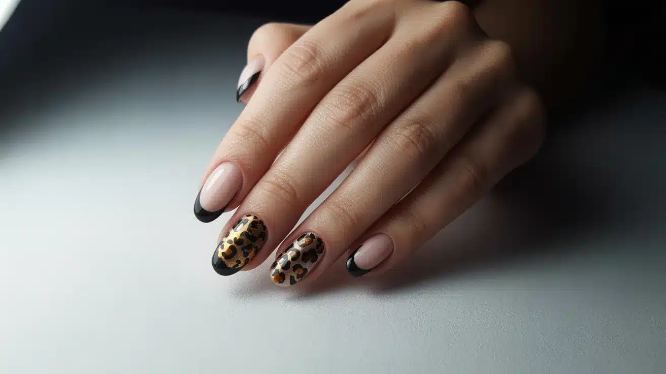 Black Tips with Animal Print Overlay