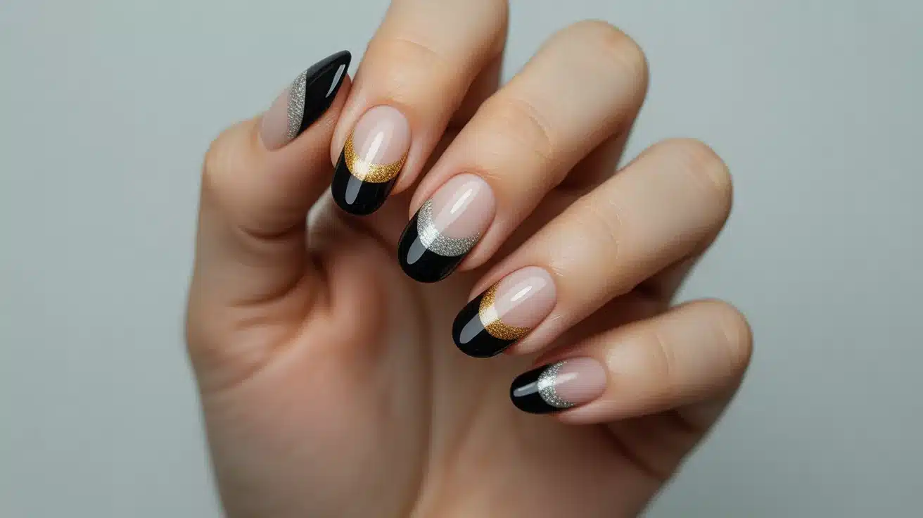 Black Tips with Half-Moon Metallic Cuticle
