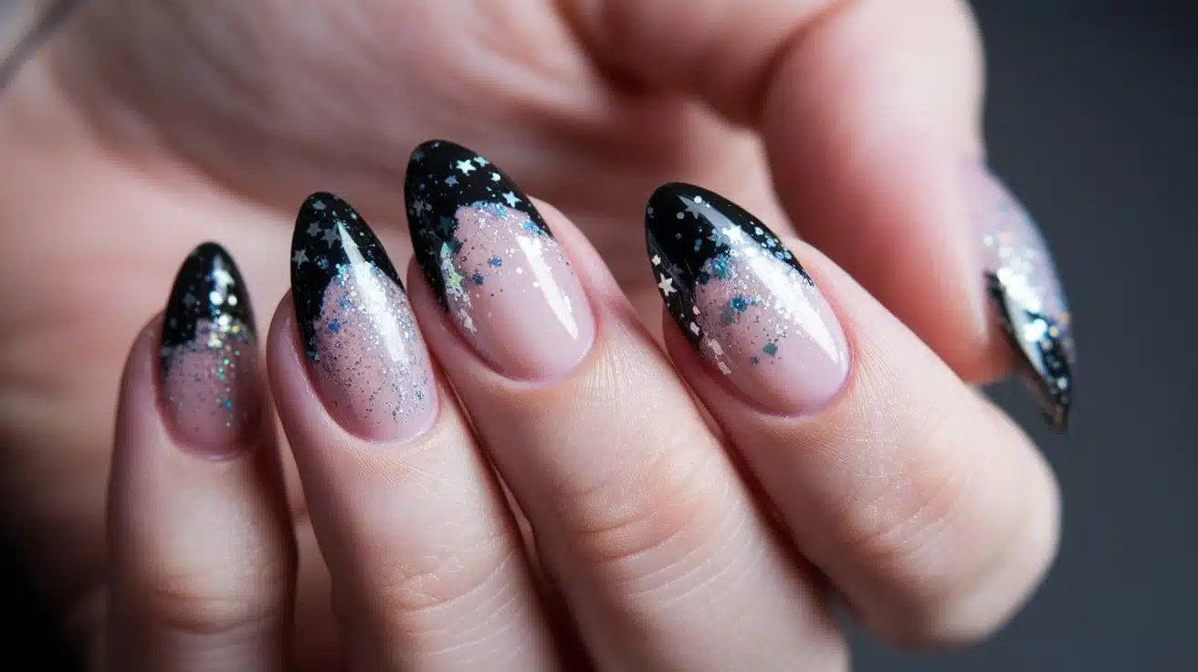 Black Tips with Starry Night Glitter Topper