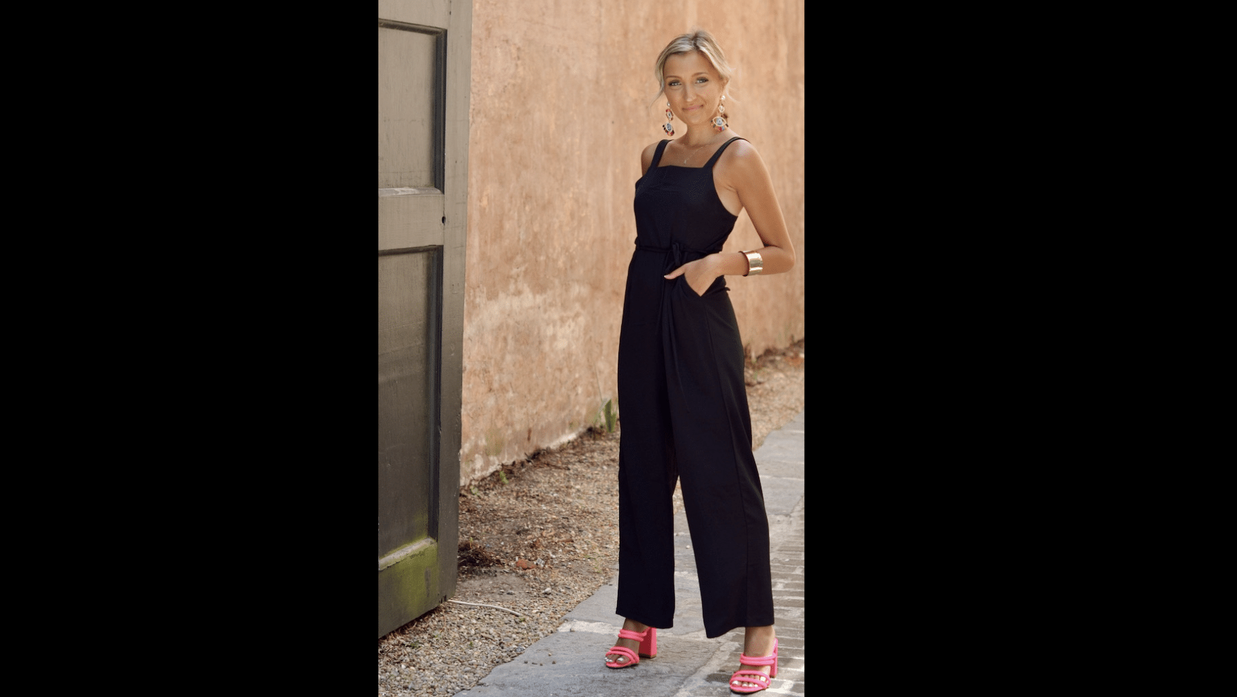 Cotton Jumpsuit with Statement Earrings
