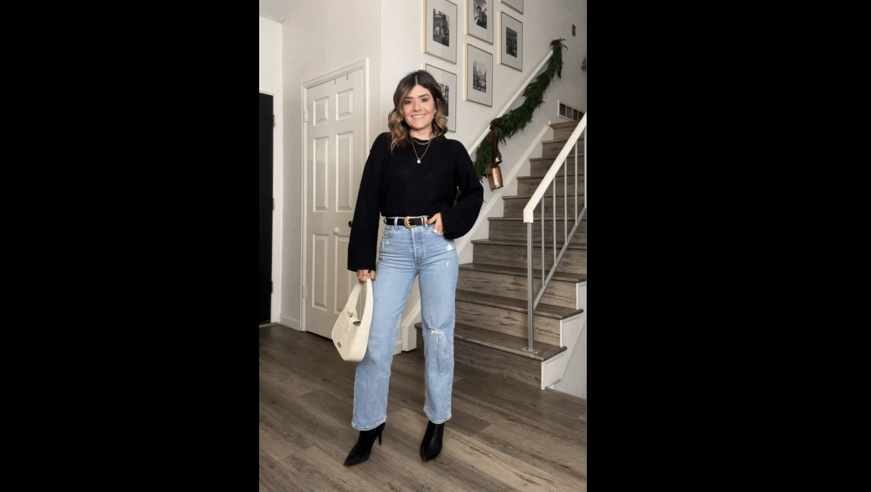 Dark Jeans with Fitted Sweater