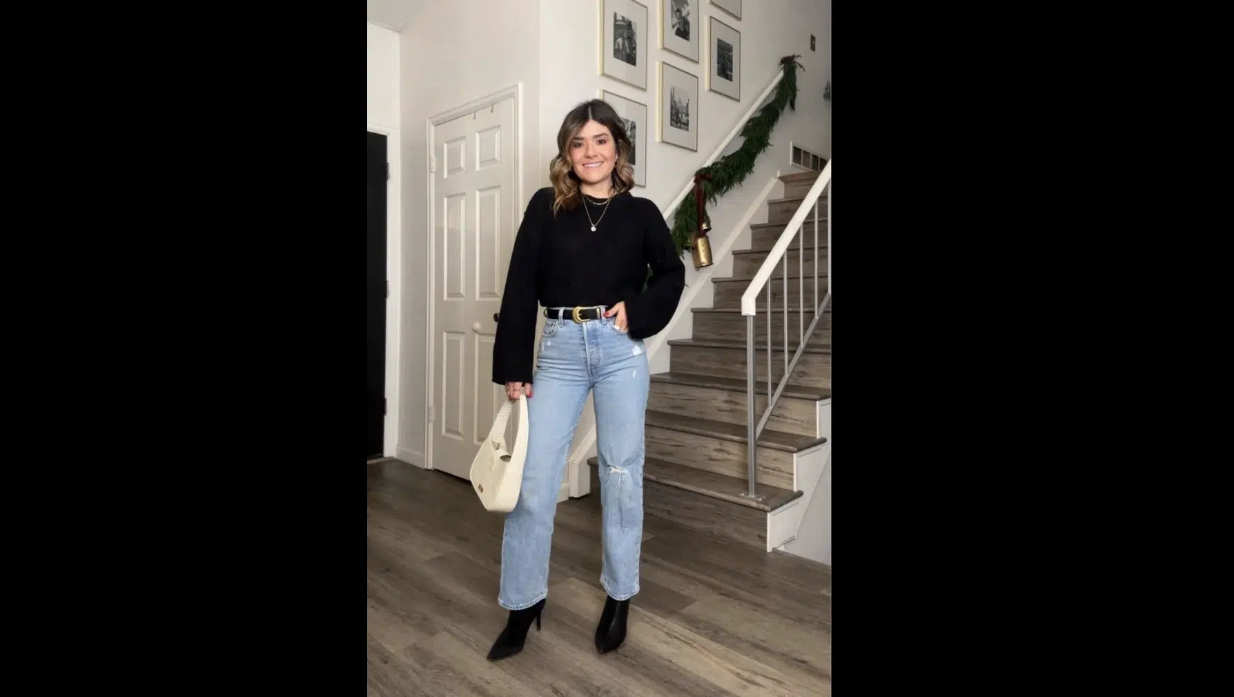 Dark Jeans with Fitted Sweater