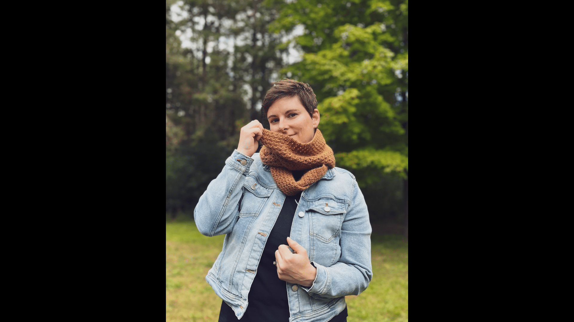 Denim Jacket with Knit Scarf