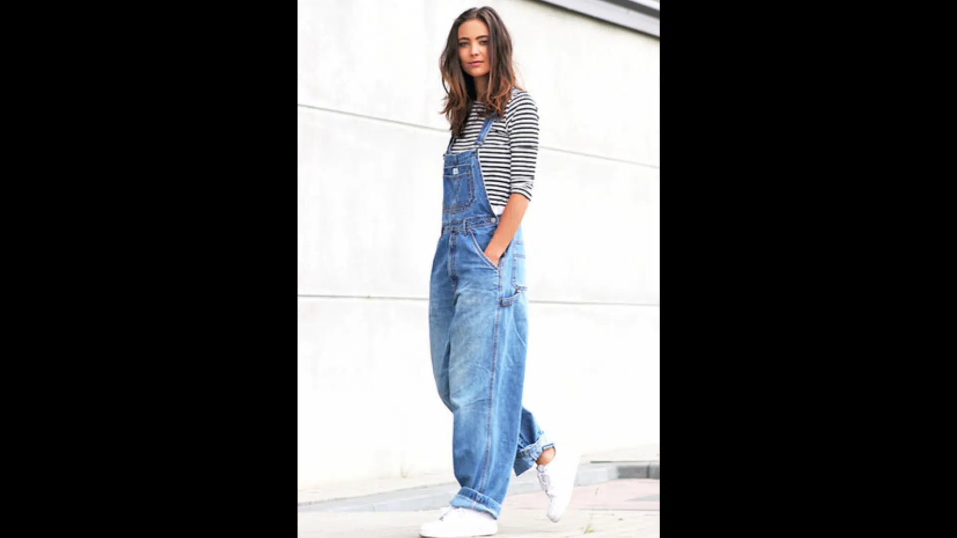 Denim Overalls with a Striped Top