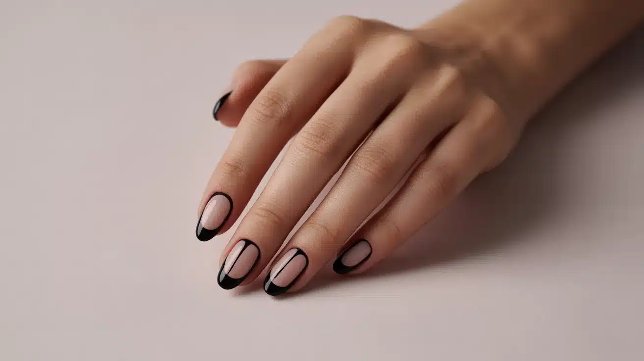 French Tips with Clear Negative Space Stripes