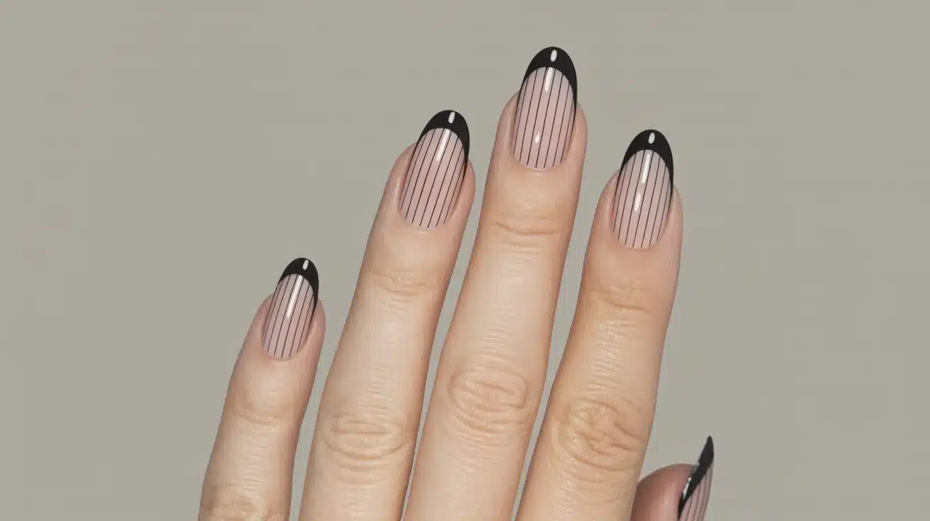 Glossy Black Tips with Matte Stripes