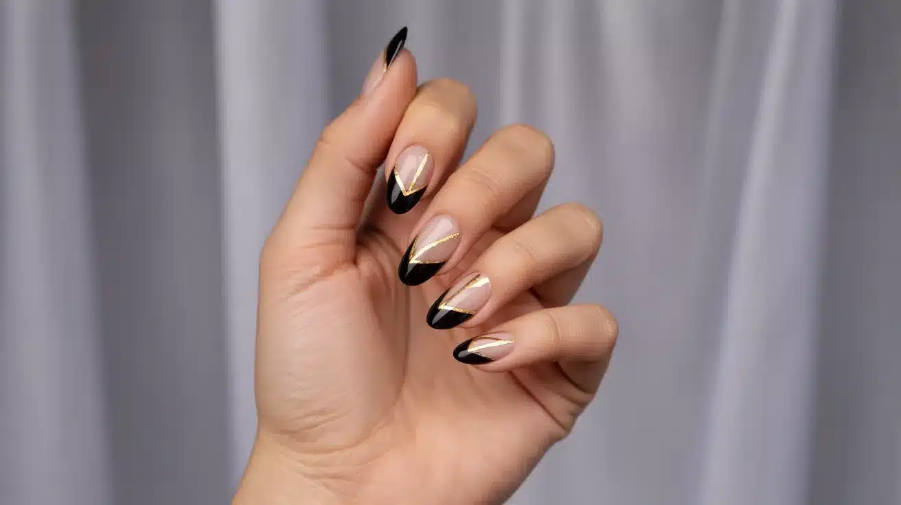 Glossy Tips with Geometric Gold Striping Tape