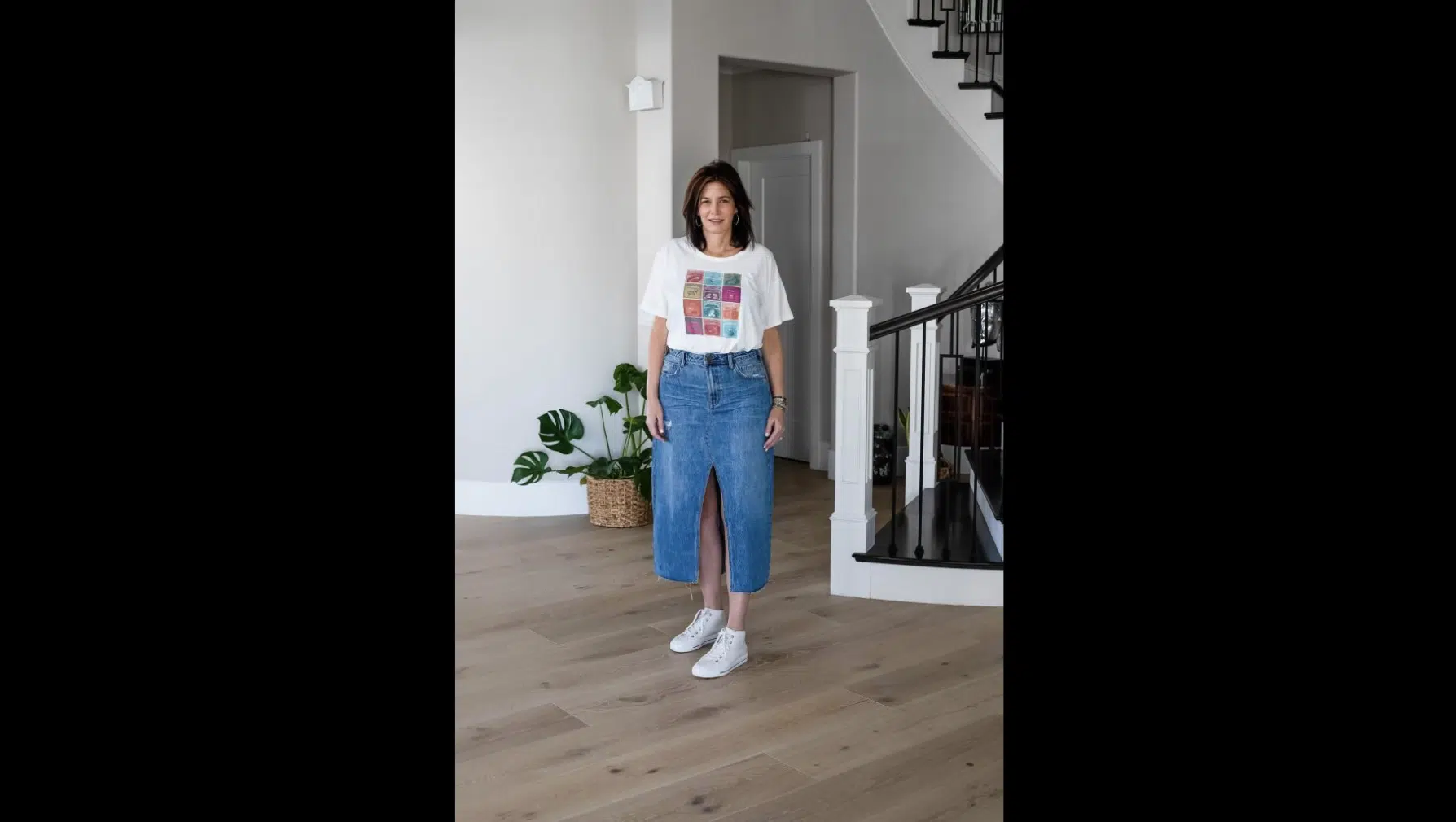 Graphic Tee with Denim Skirt