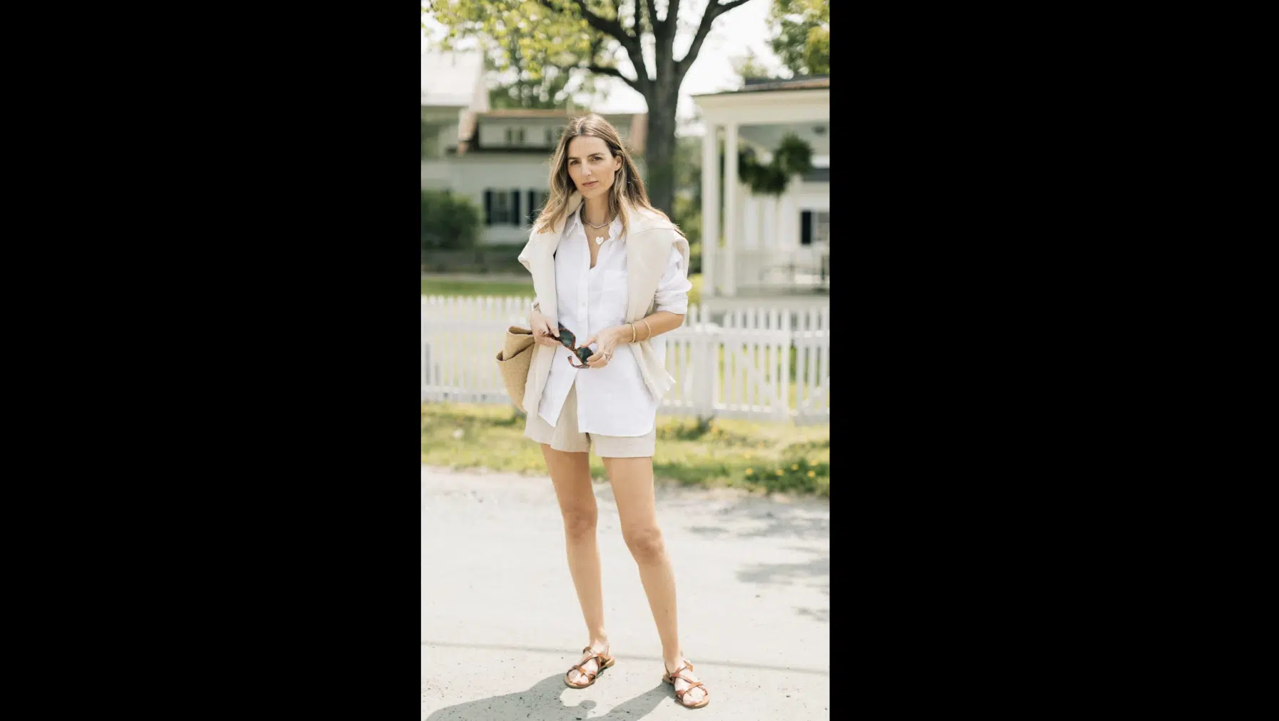 High-Waisted Linen Shorts with Loose Blouse