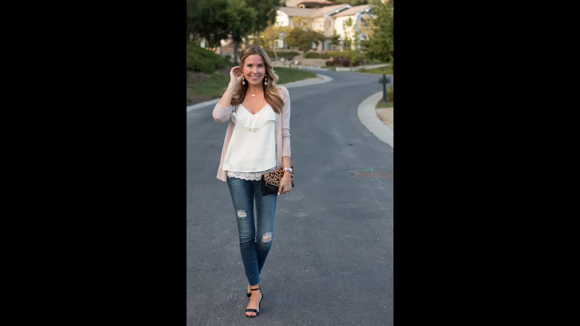 Light Cardigan Over a Camisole and Jeans