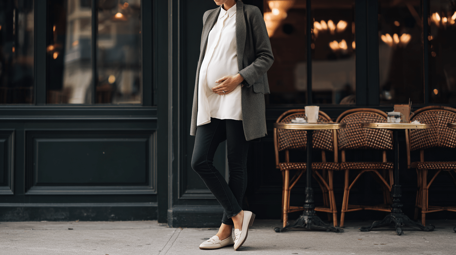 Maternity Jeans with an Oversized Blazer for Work or Dinner