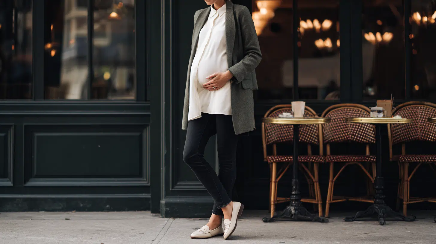 Maternity Jeans with an Oversized Blazer for Work or Dinner