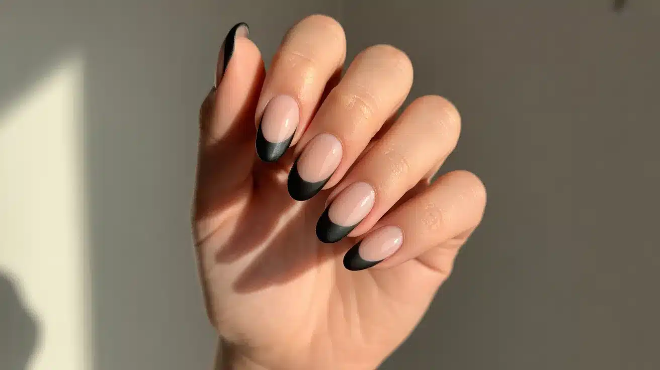 Matte Black French Tips with Glossy Base