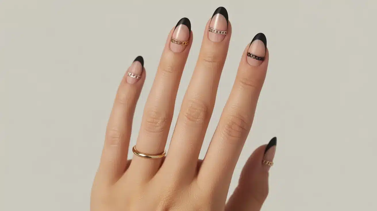 Matte Tips with Metallic Chain Nail