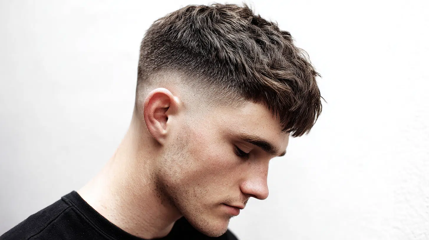 Mid-Taper Fade with Curly Fringe