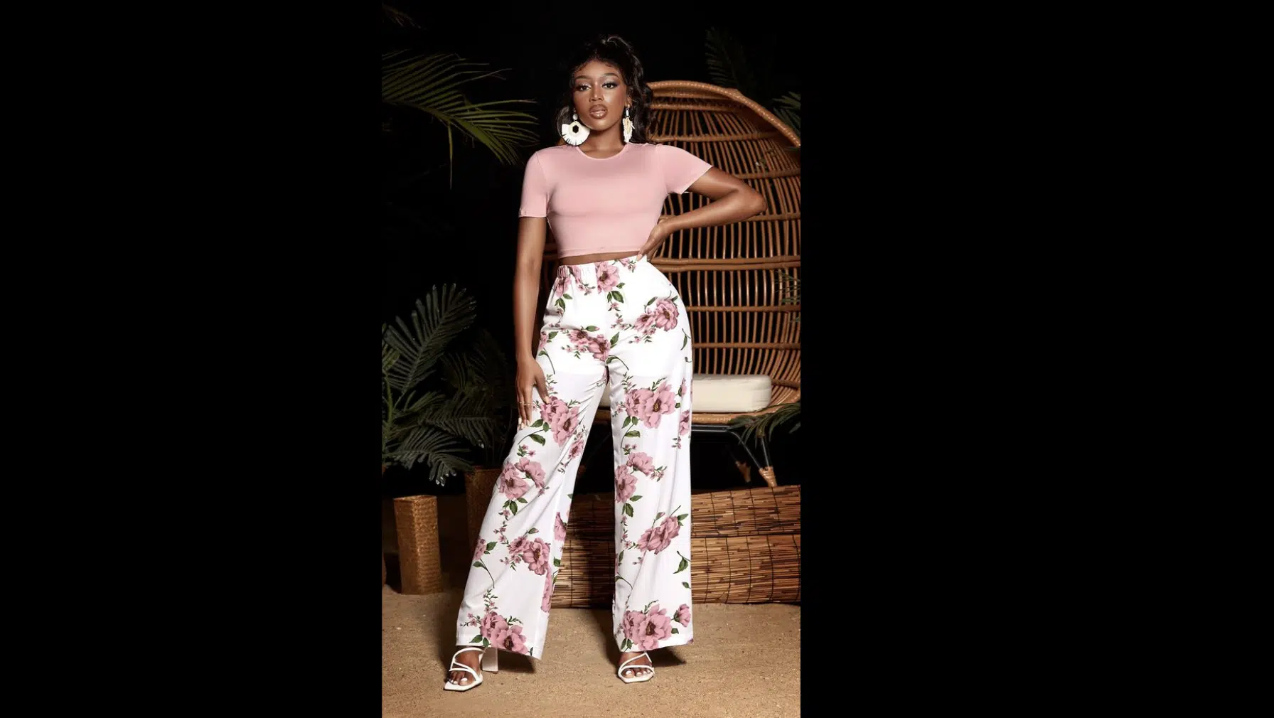 Patterned Palazzo Pants with Solid Tee