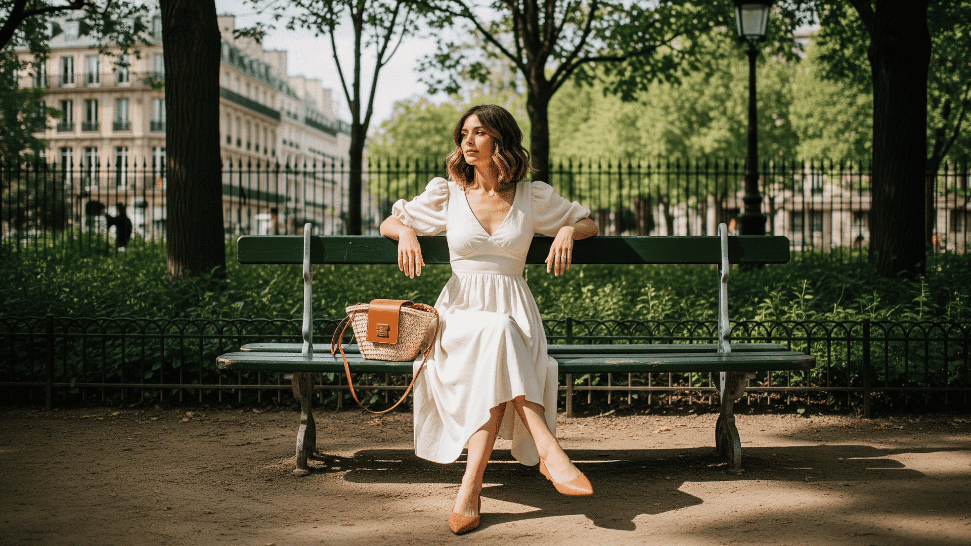 Puff-Sleeve Dress with Flats