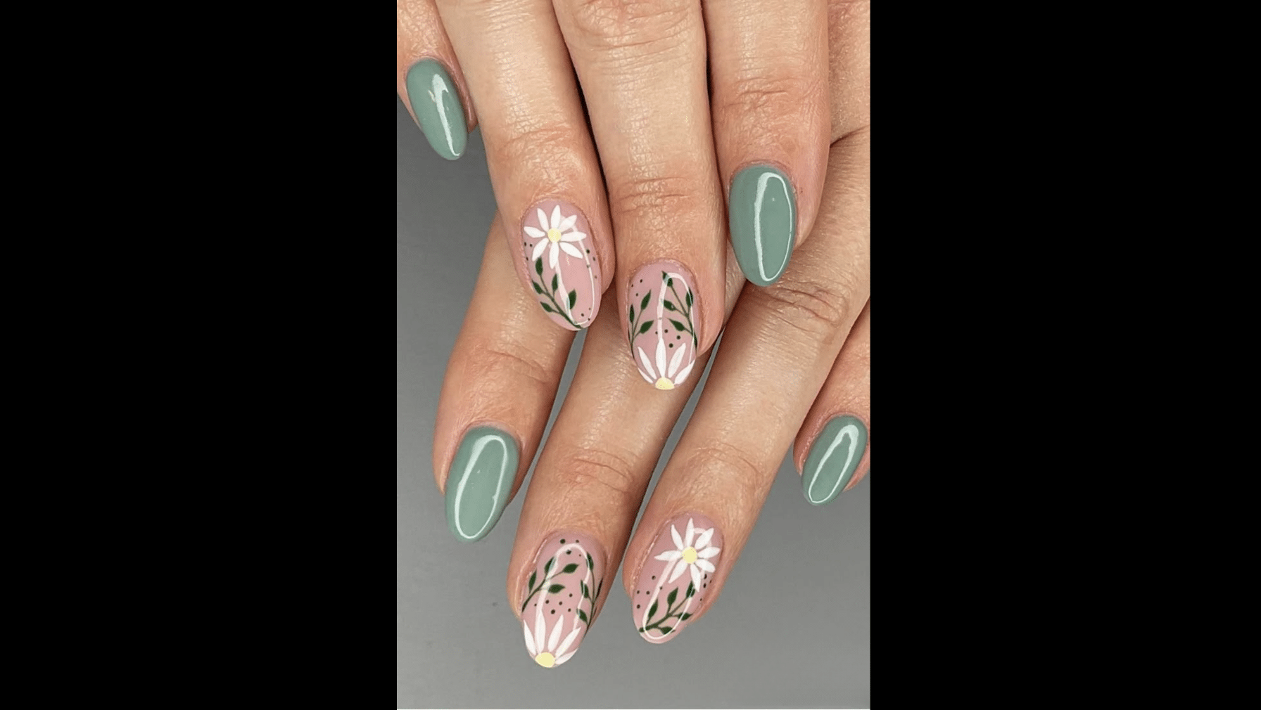 Sage Green with Floral Art