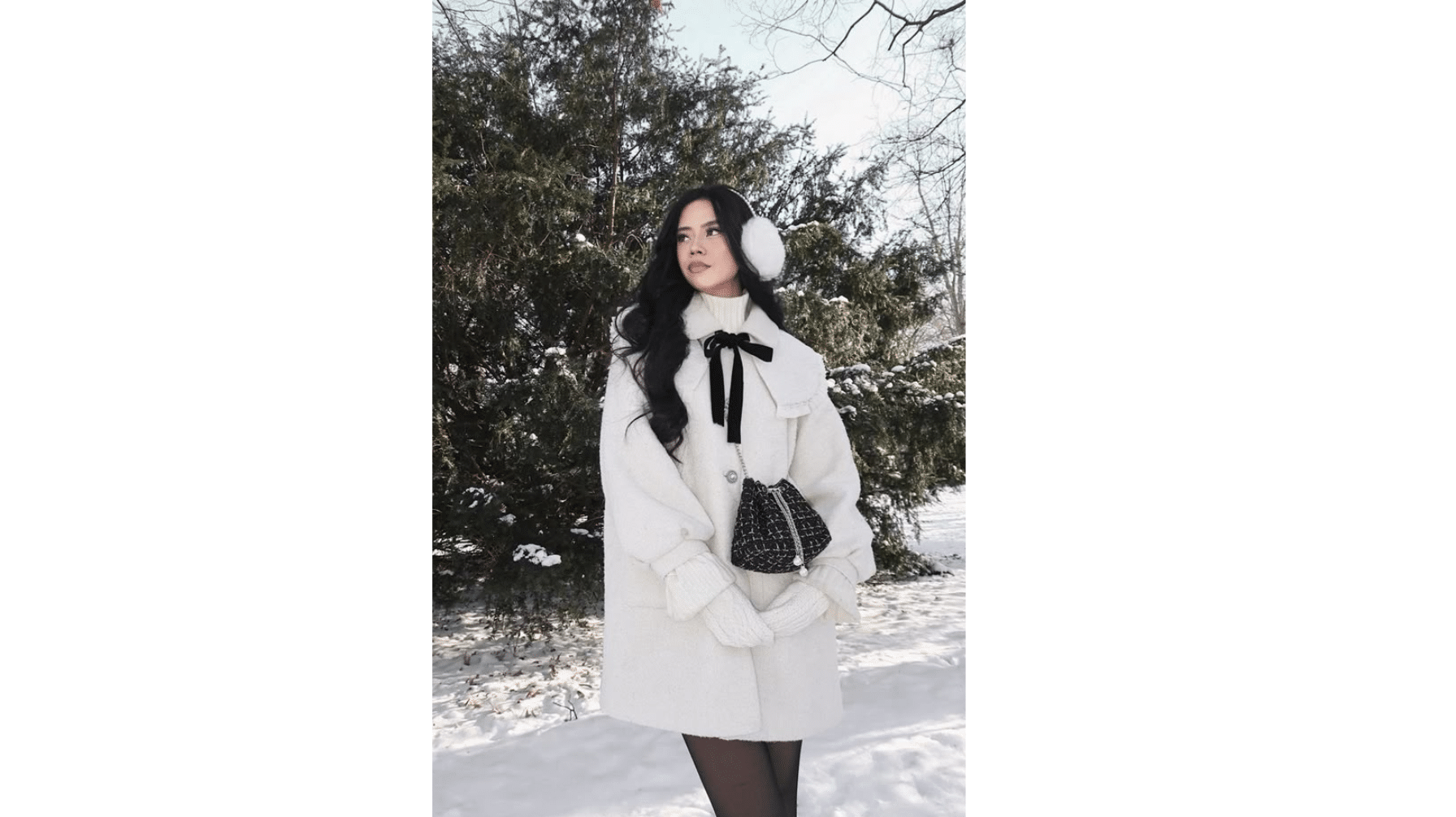 coquette outfit Winter Fur Coat with Lace Gloves