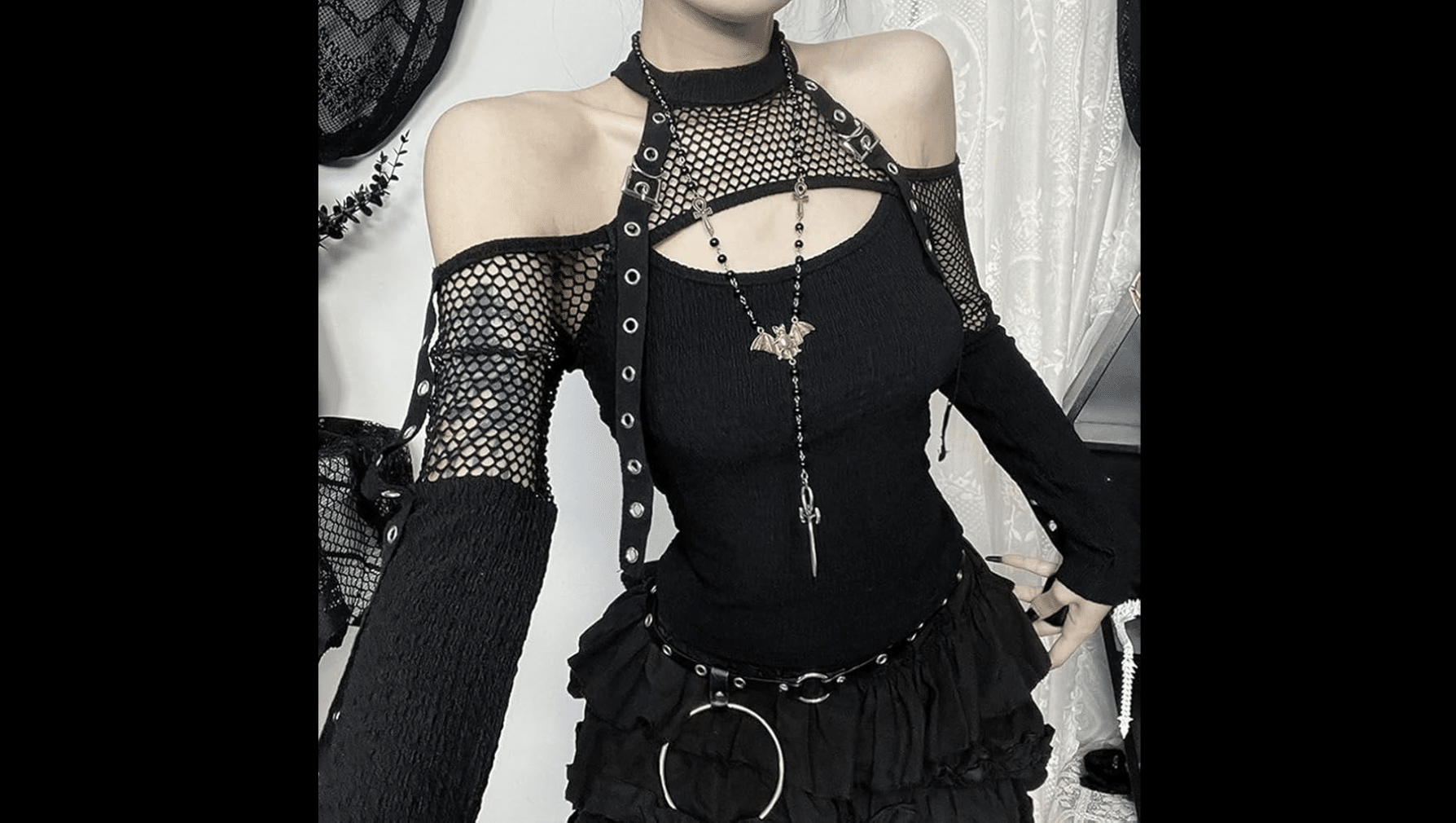 mall goth fashion Mesh Tops
