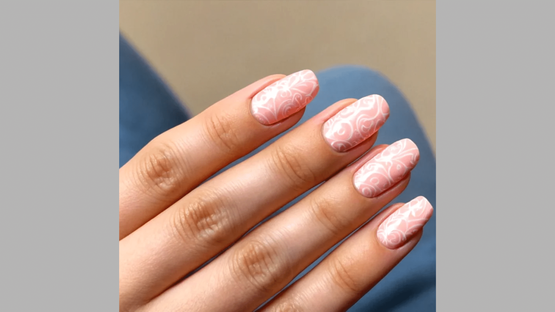 50. Blush Pink with White Lace Pattern