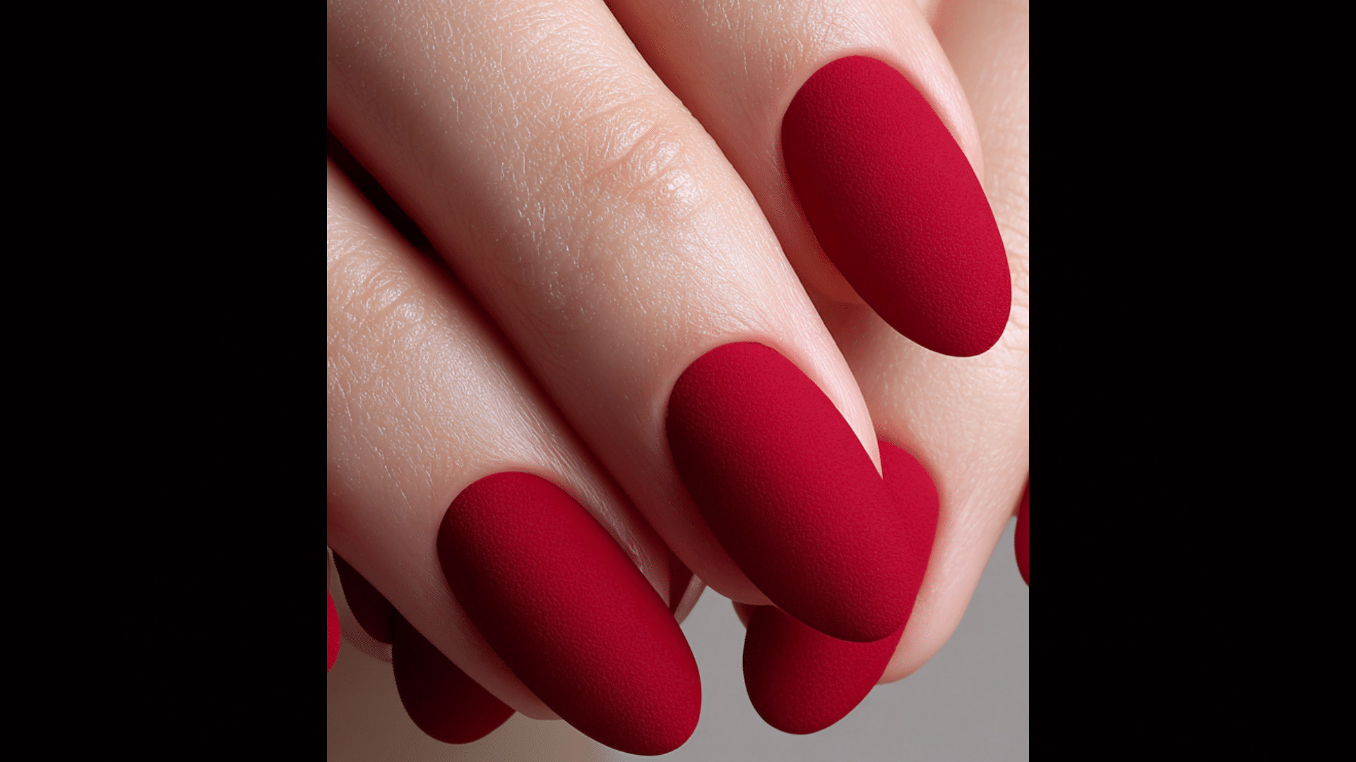Bright red nails with matte top coat