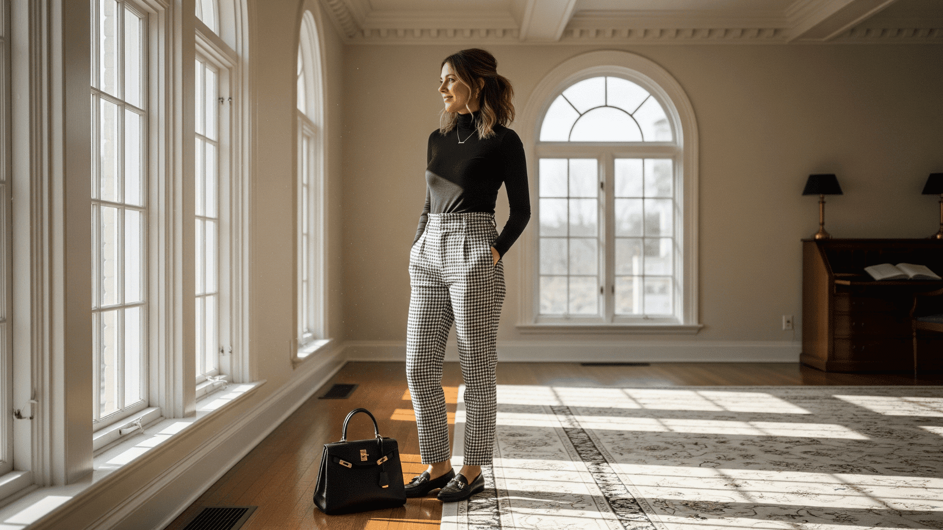 Houndstooth Trousers with fitted Turtleneck