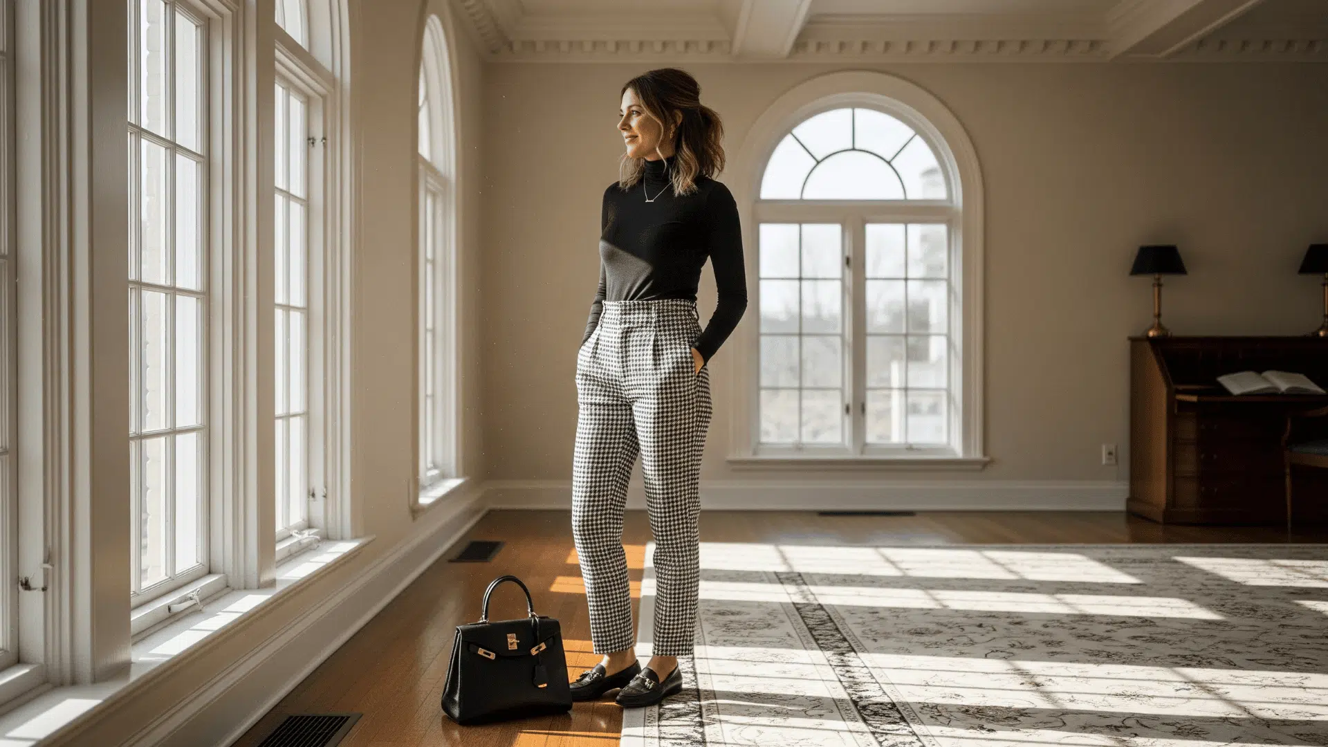 Houndstooth Trousers with fitted Turtleneck