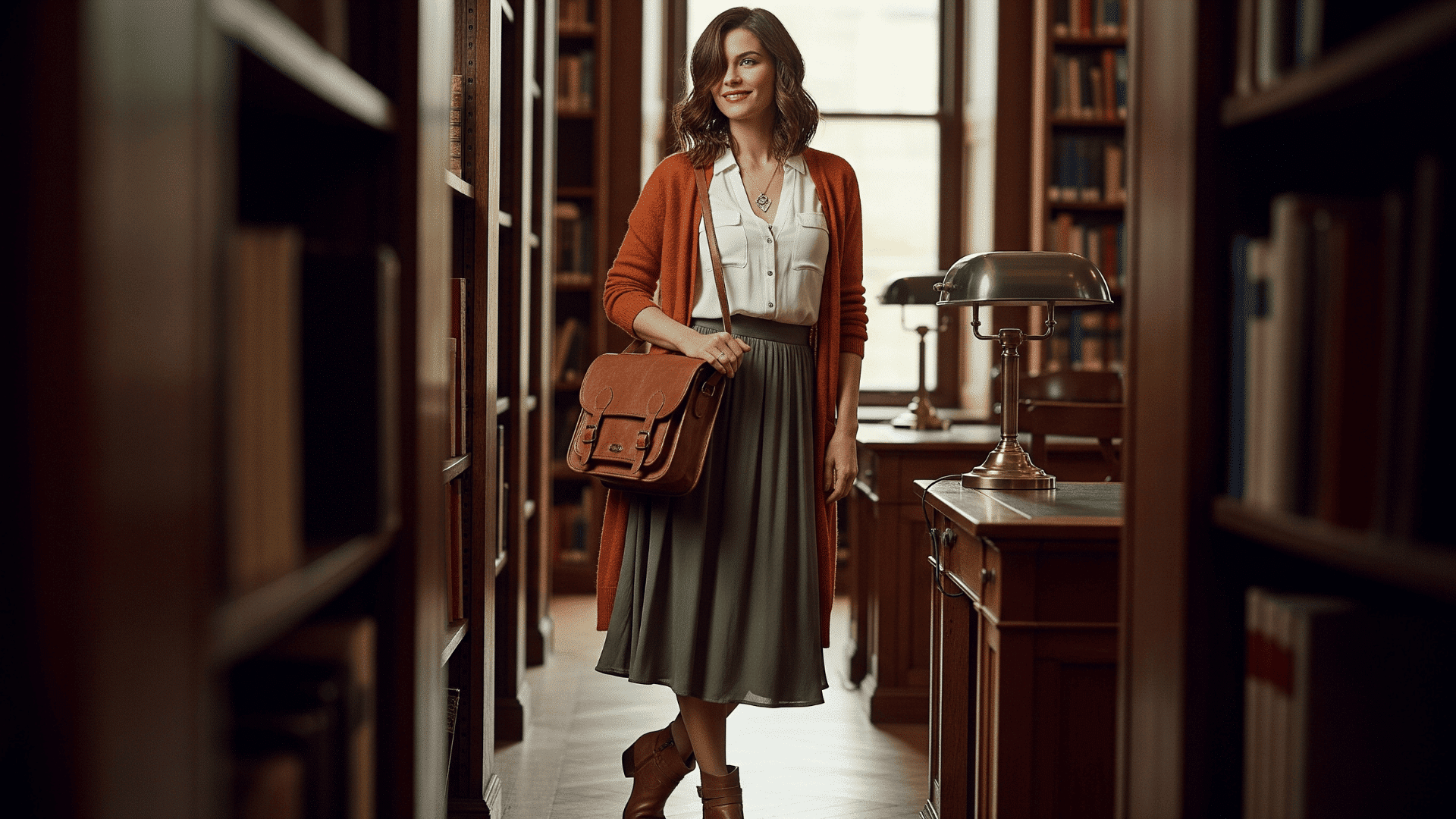 Midi Skirt with Button Up and Cardigan