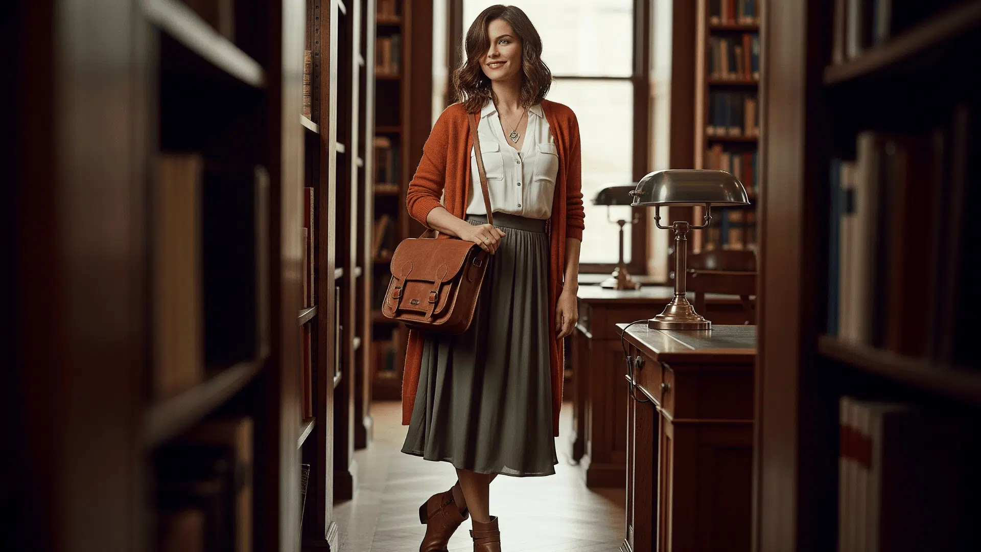 Midi Skirt with Button Up and Cardigan