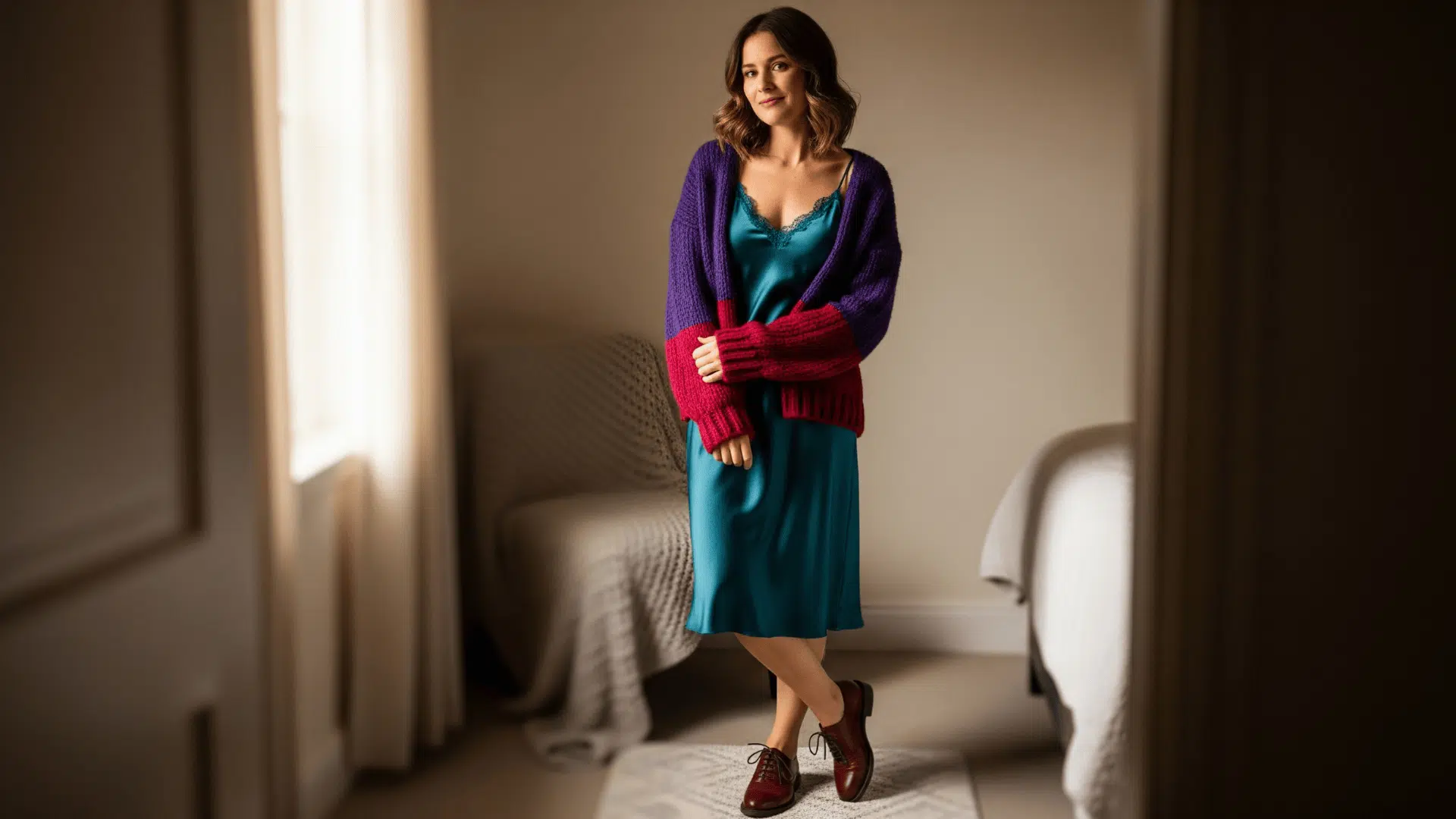 Slip Dress with Chunky Sweater