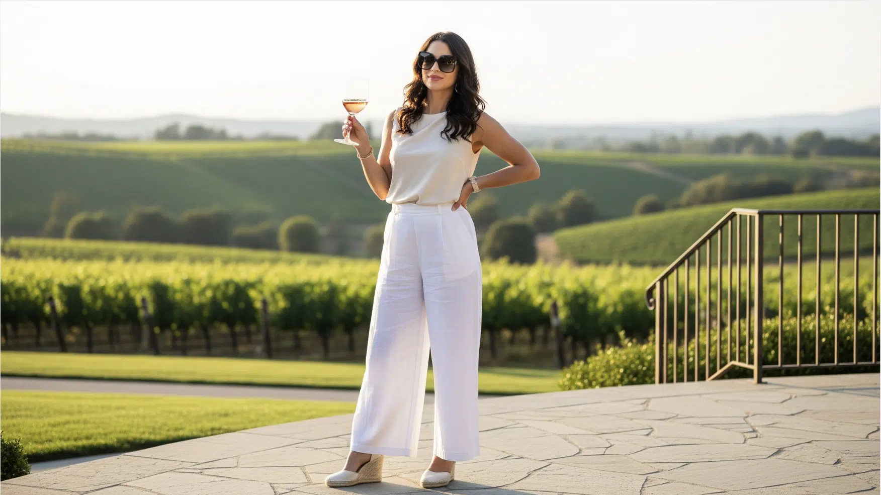 Wide Leg Pants with Sleeveless Blouse