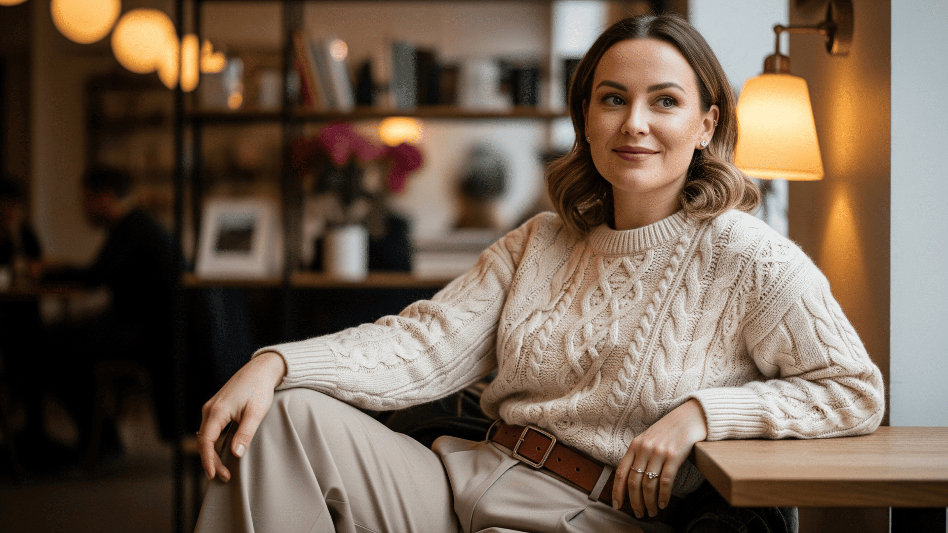 Wide Leg Trousers with Cable Knit Sweater