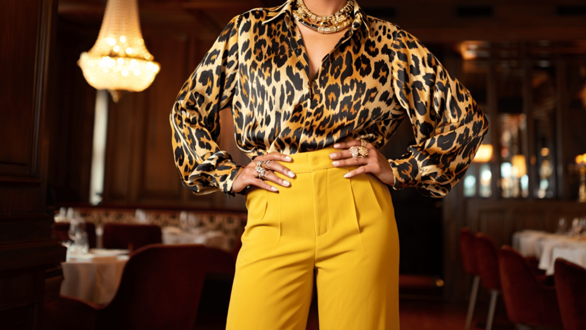 Animal Print Top with Gold Jewelry