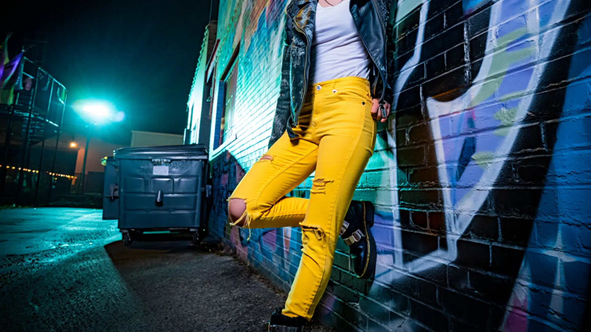 Black Leather Jacket, White Tee with Boots
