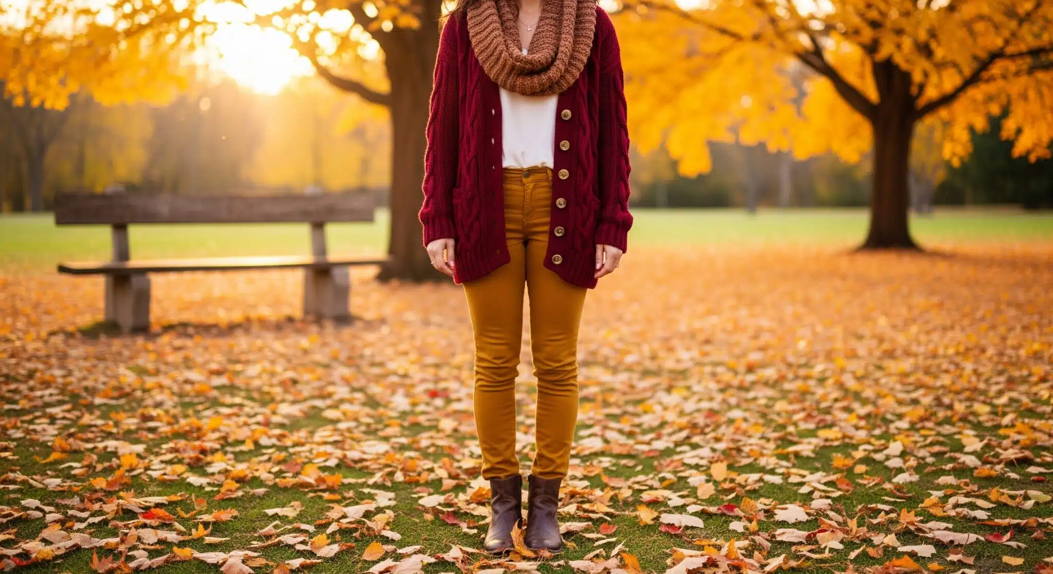 Burgundy Cardigan + Ankle Boots