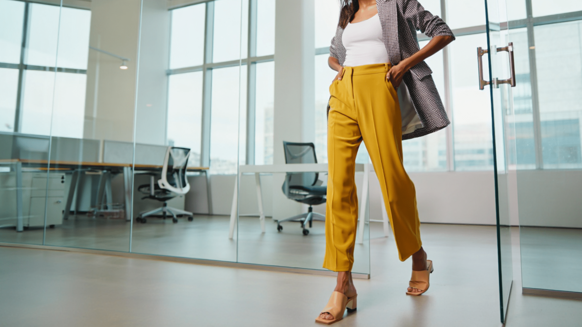 Checked Blazer, White Tank with Mules