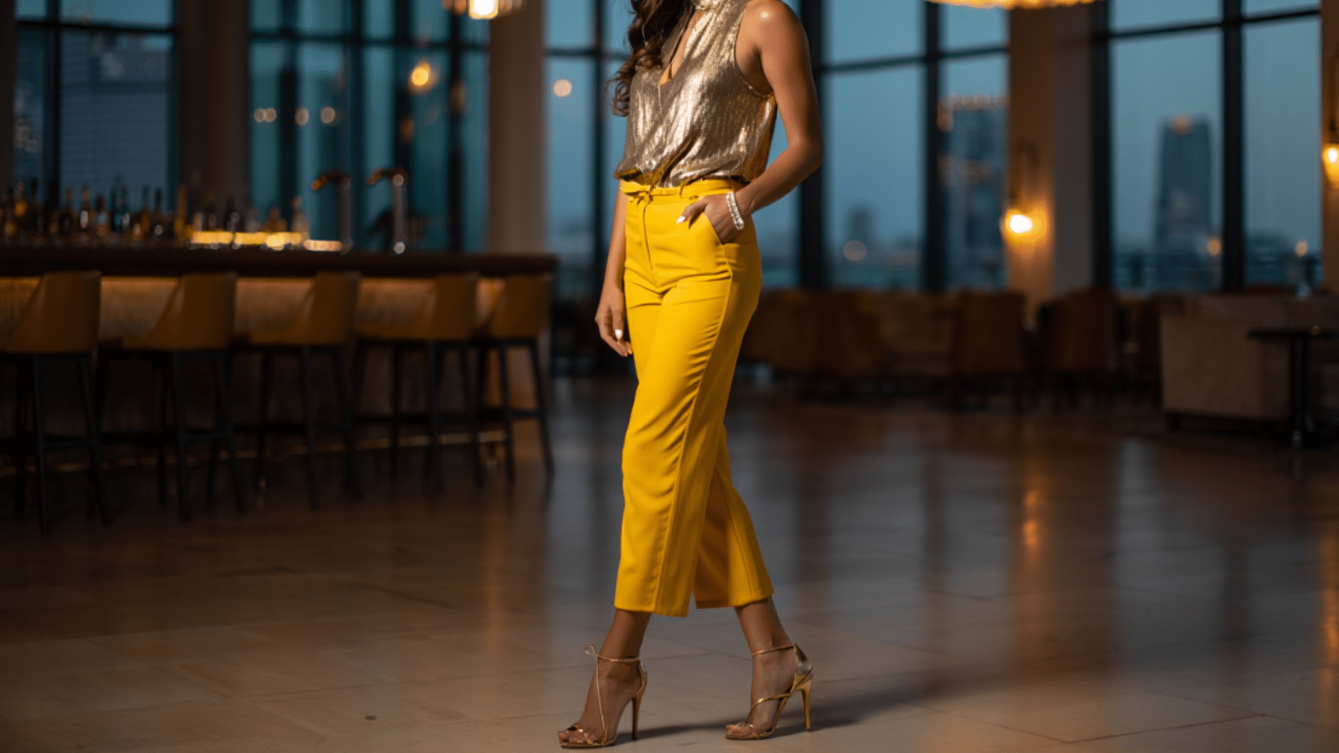 Metallic Gold Top and Strappy Heels