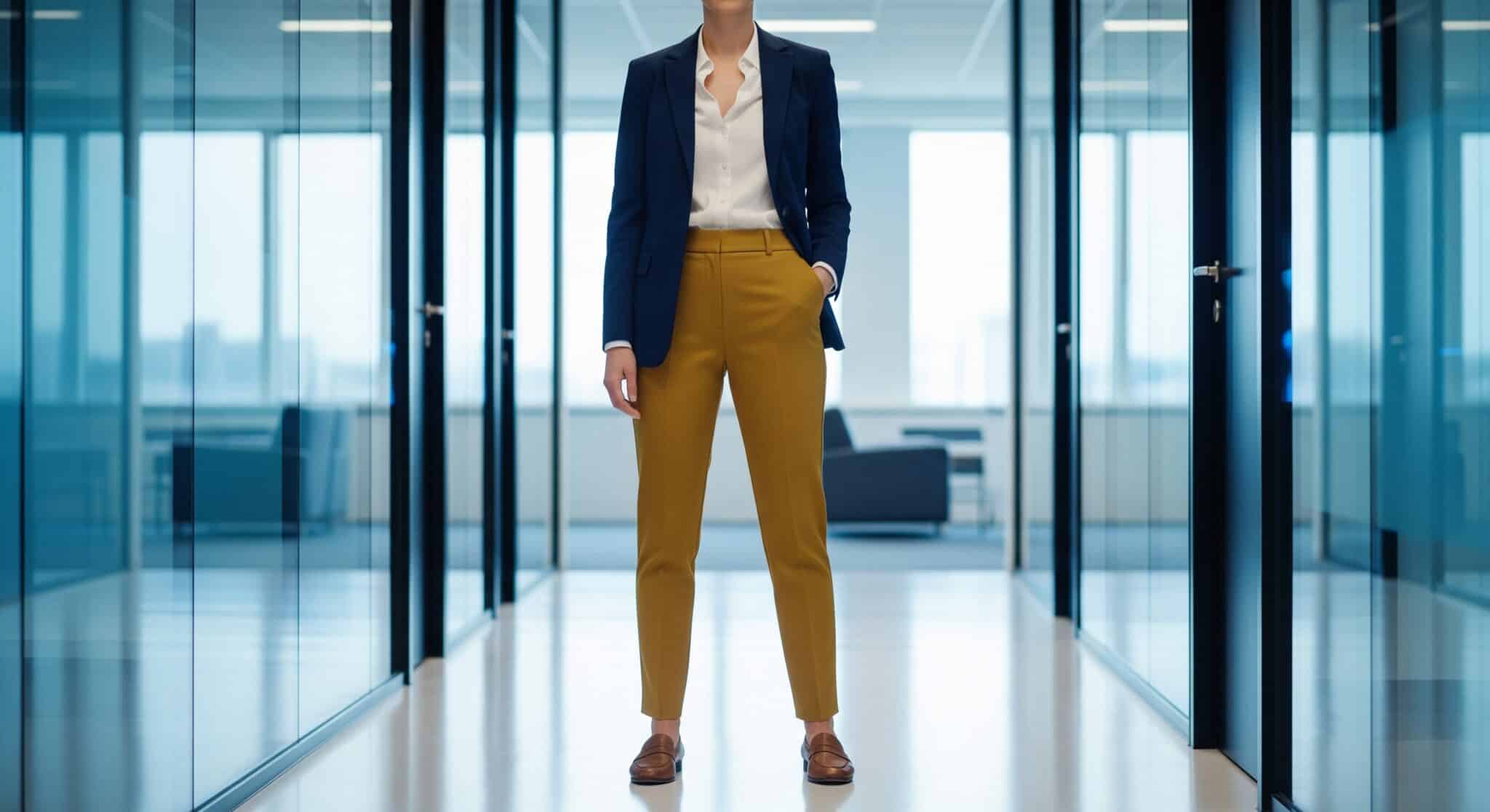 Navy Blazer, White Blouse with Loafers