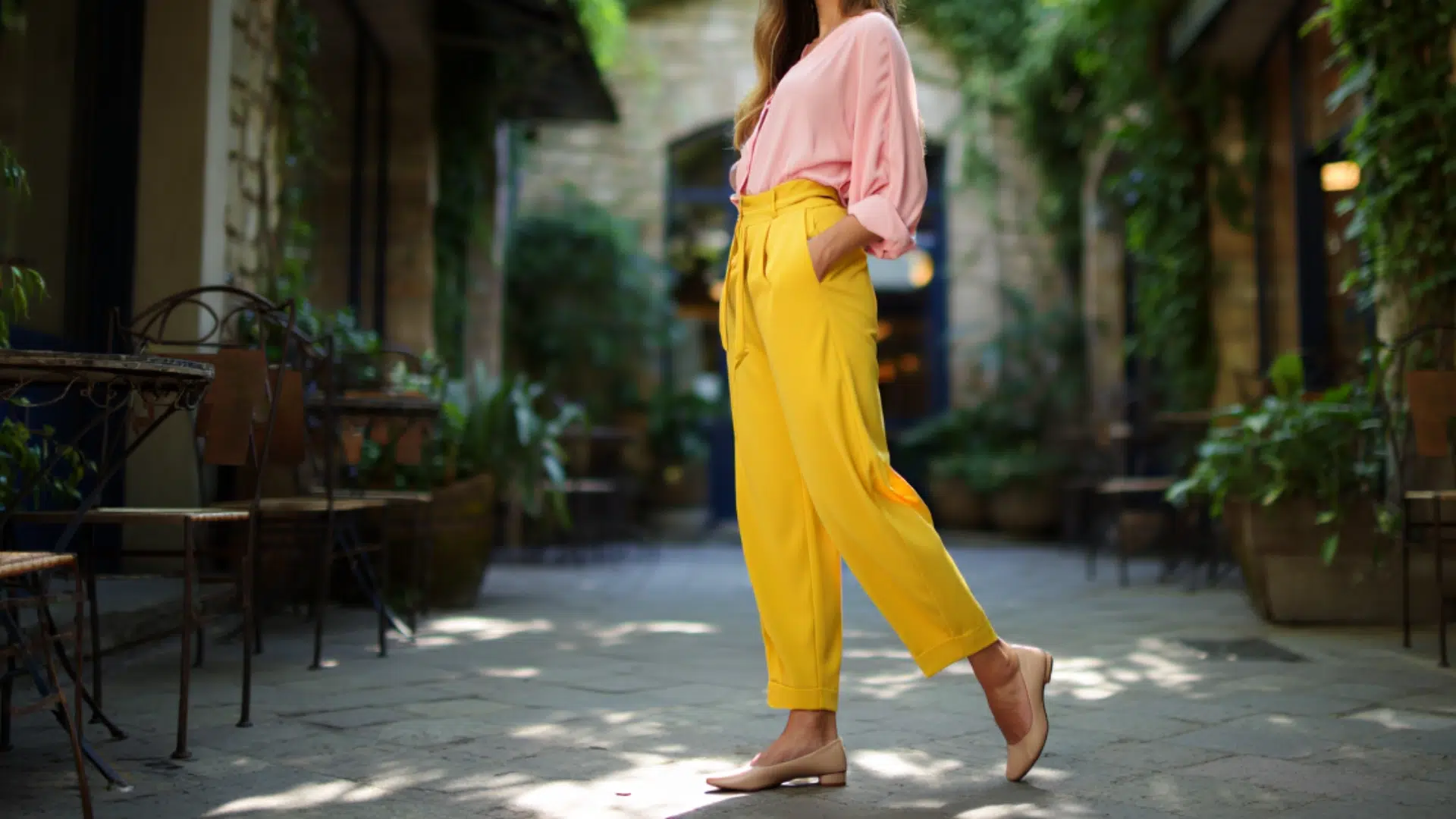Pastel Pink Blouse with Ballet Flats