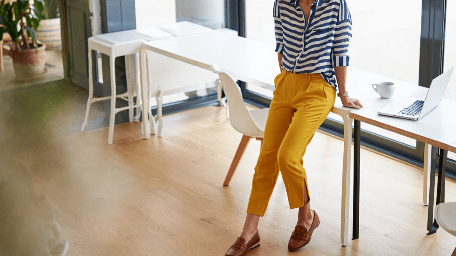 Striped Button-Up with Brown Loafers (2)