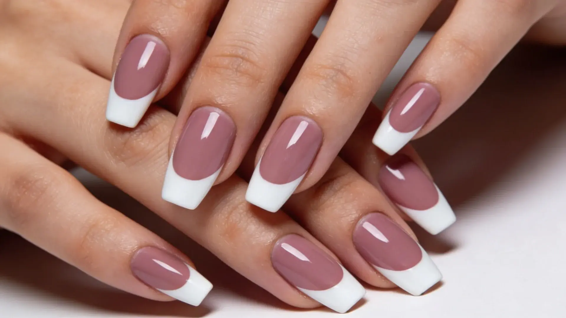 A rich deep mauve shade with a white tip french manicure