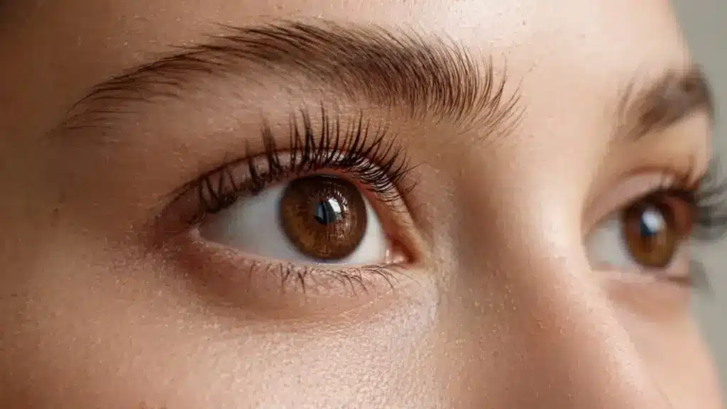 Close-up lash lift results showing naturally curled and lifted eyelashes without extensions
