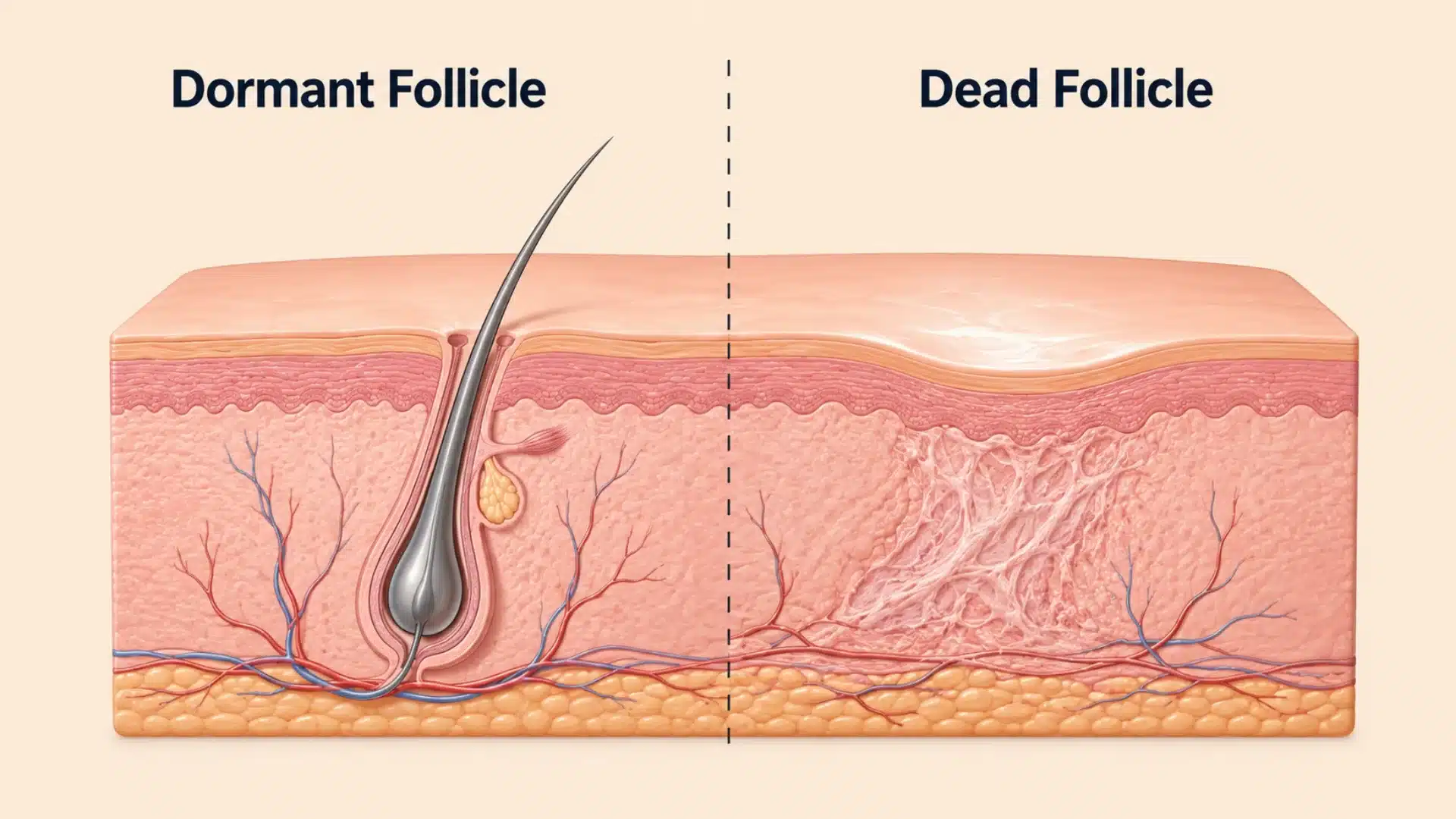 Cross-section comparison showing a healthy, intact