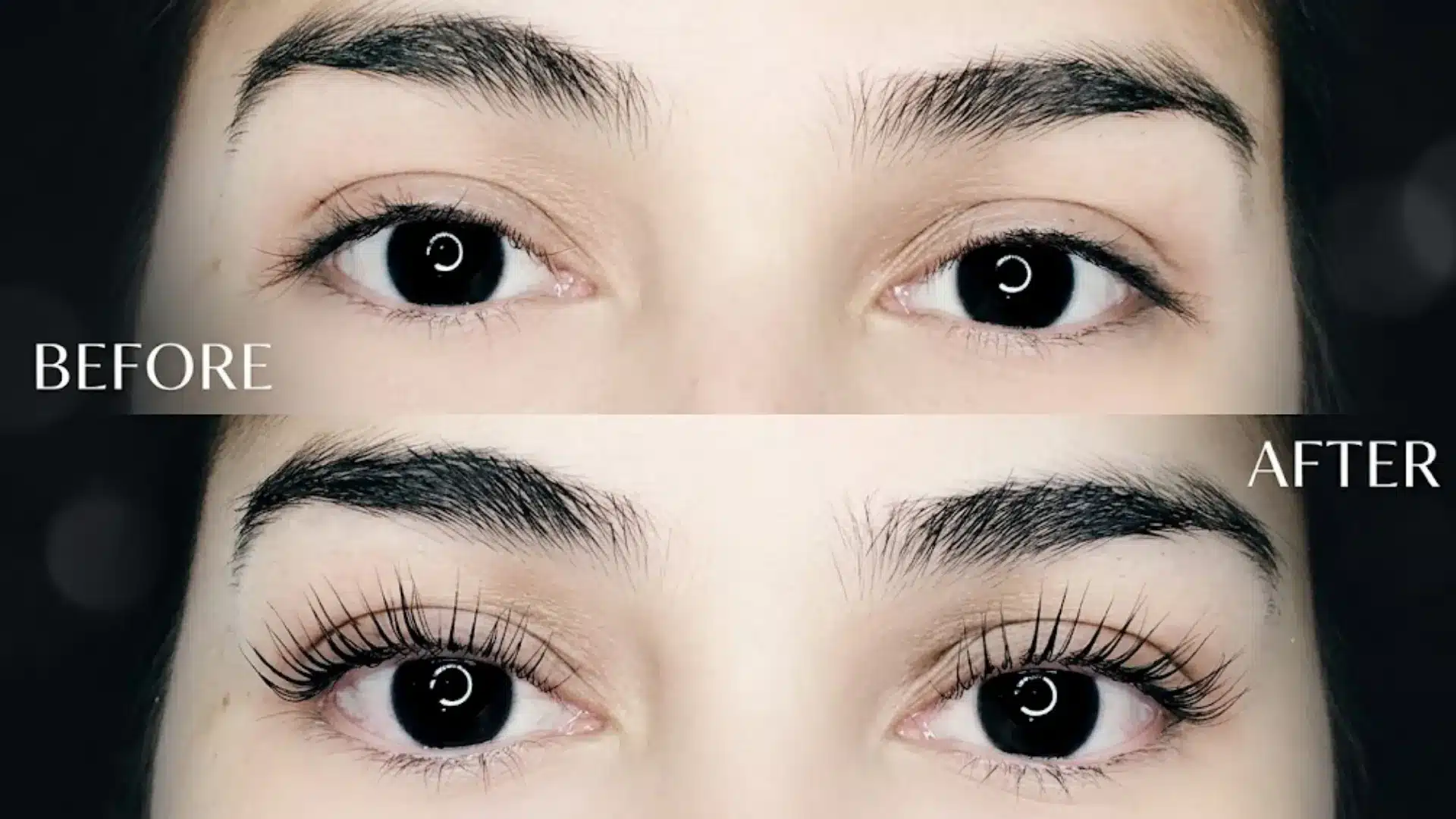 Lash lift before and after showing natural curled lashes without extensions