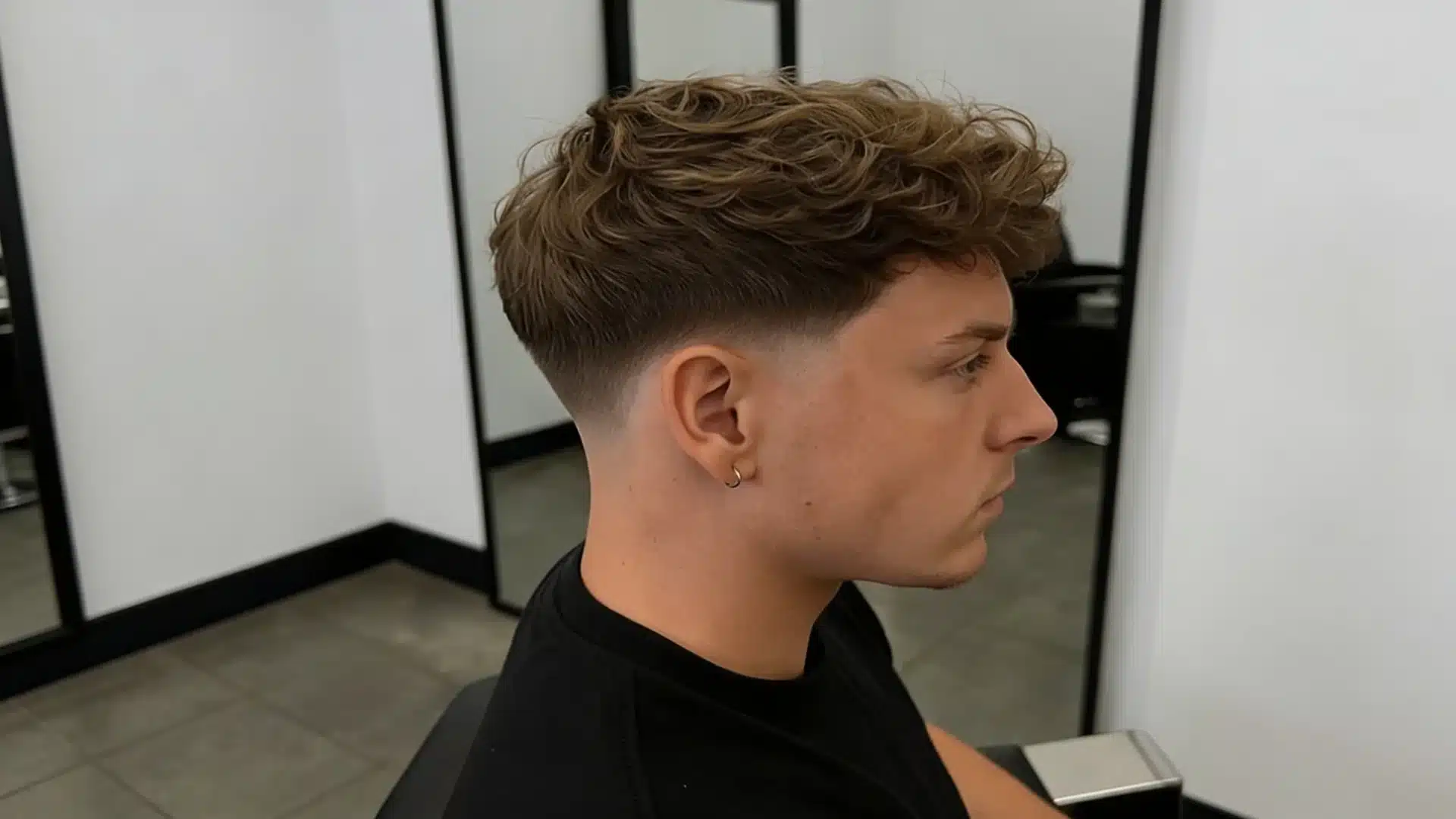 Low skin fade haircut with textured wavy top and subtle blended fade for a clean modern hairstyle look