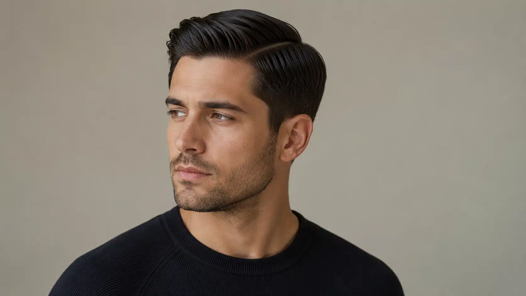 Man with a clean side part hairstyle in a soft-lit 16_9 portrait against a neutral background.