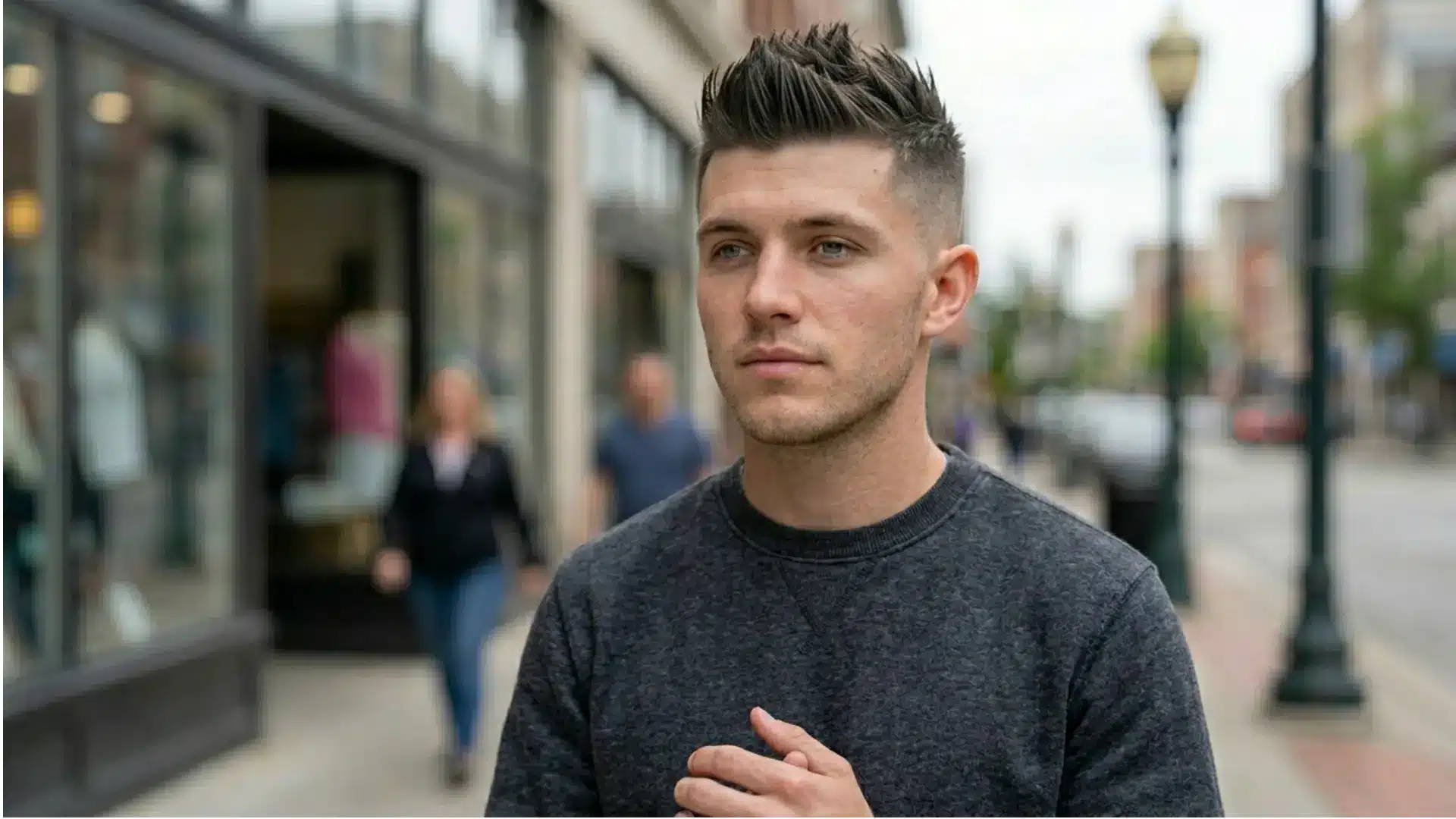 Man with a faux hawk on a city street