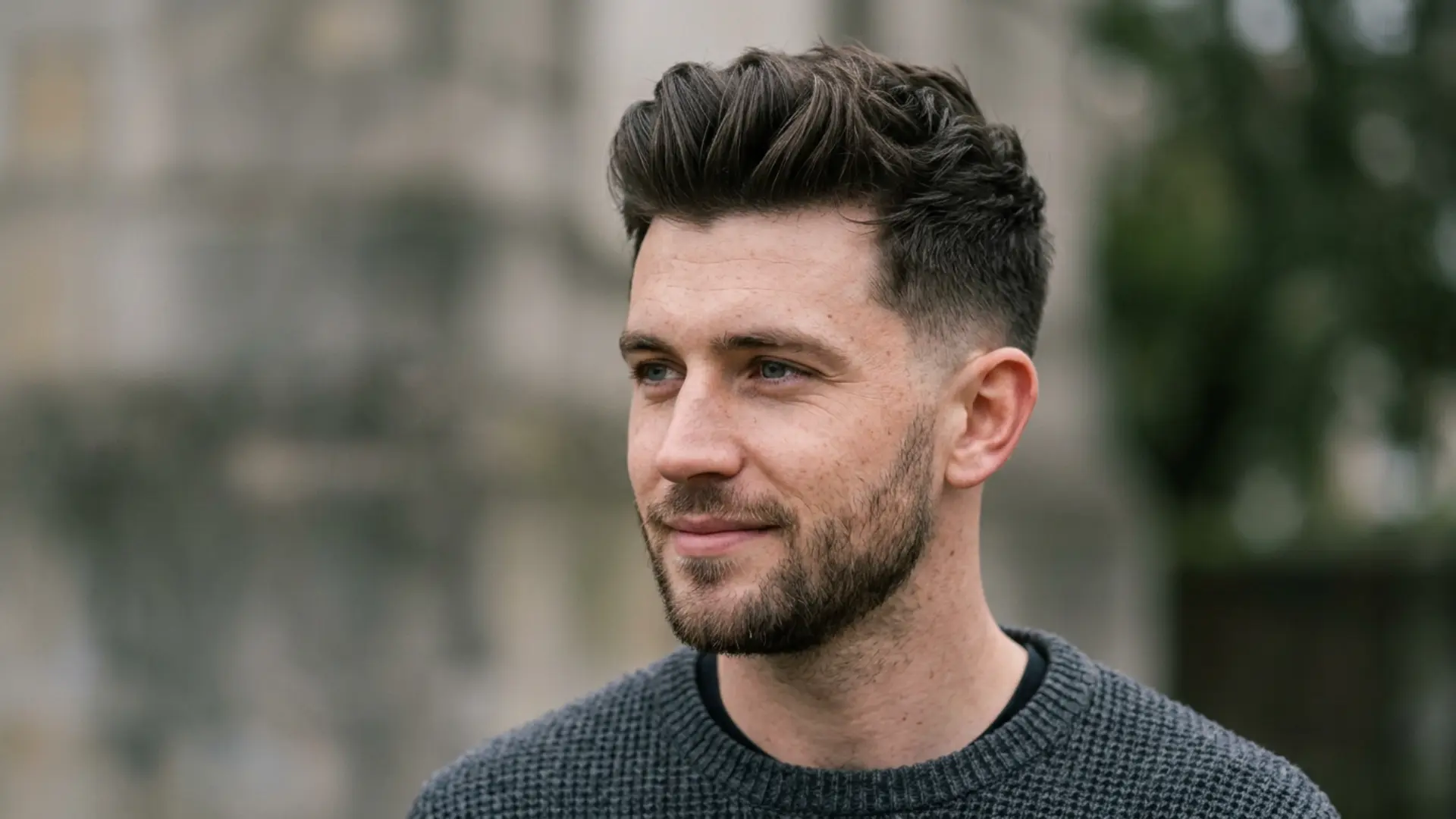 Man with a textured quiff and short sides