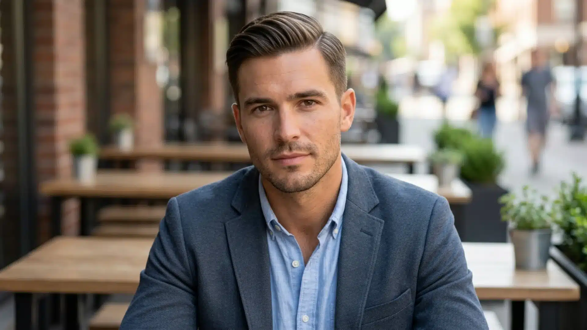 Man with side-part comb-over outdoors